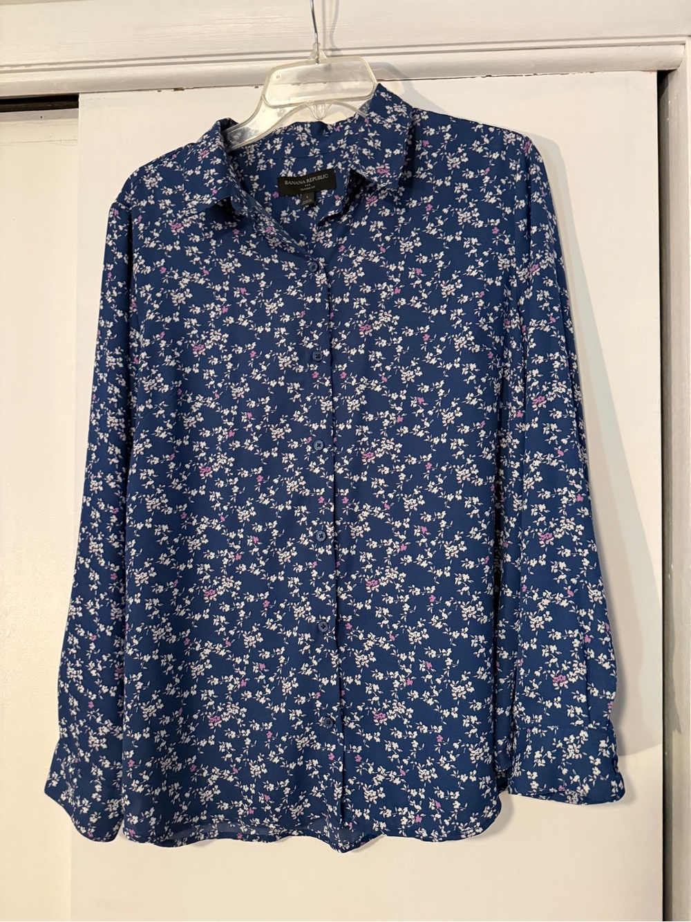 Banana Republic Navy Floral Button-Front Top